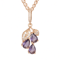 Purple Natural Zircon Pendant Necklace Copper, 585 Rose Gold Plated  1277