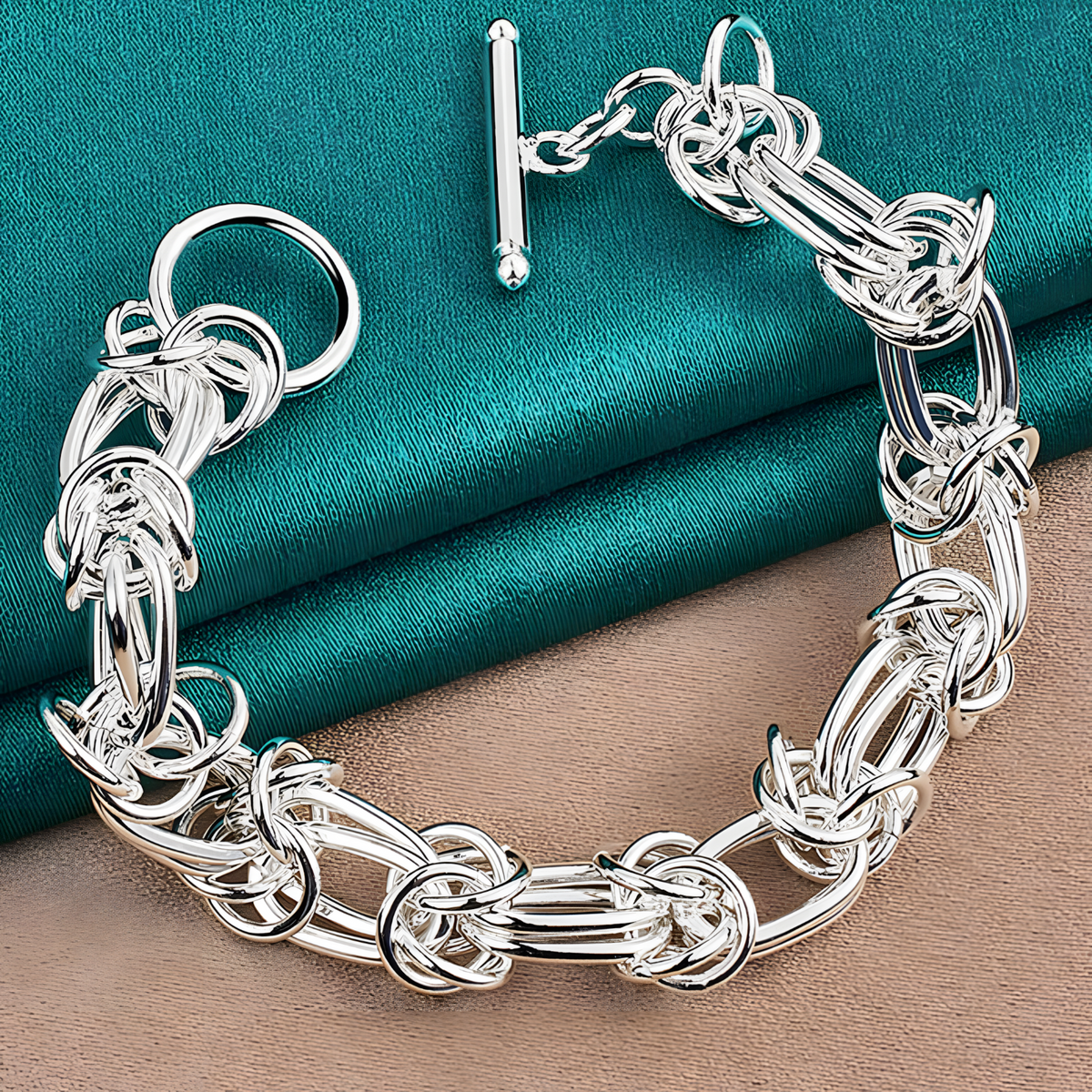 Women’s Double Ring Knot Link Bracelet, Bracelet with Toggle Bar Clasp 1882