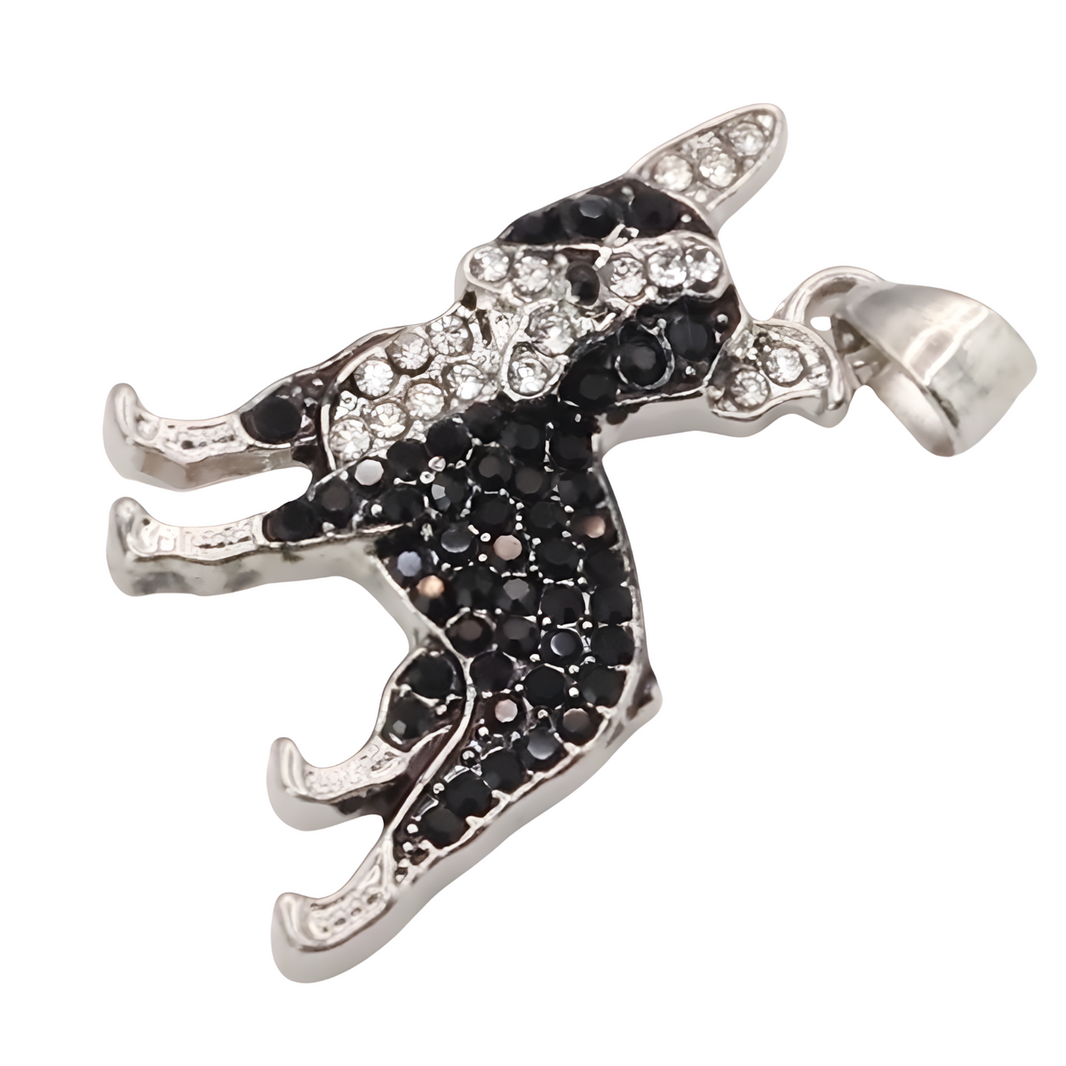 Boston Terrier Pendant Necklace, MultiTone Rhodium & Black-Plated Stainless B252