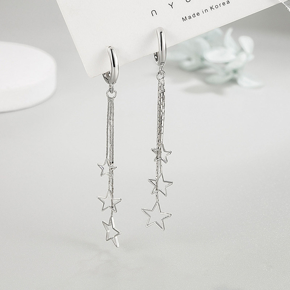 Silver Gold-Plated Star Drop Hoop Earrings Women – Long Dangle Chain Earring 920