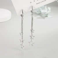 Silver Gold-Plated Star Drop Hoop Earrings Women – Long Dangle Chain Earring 920
