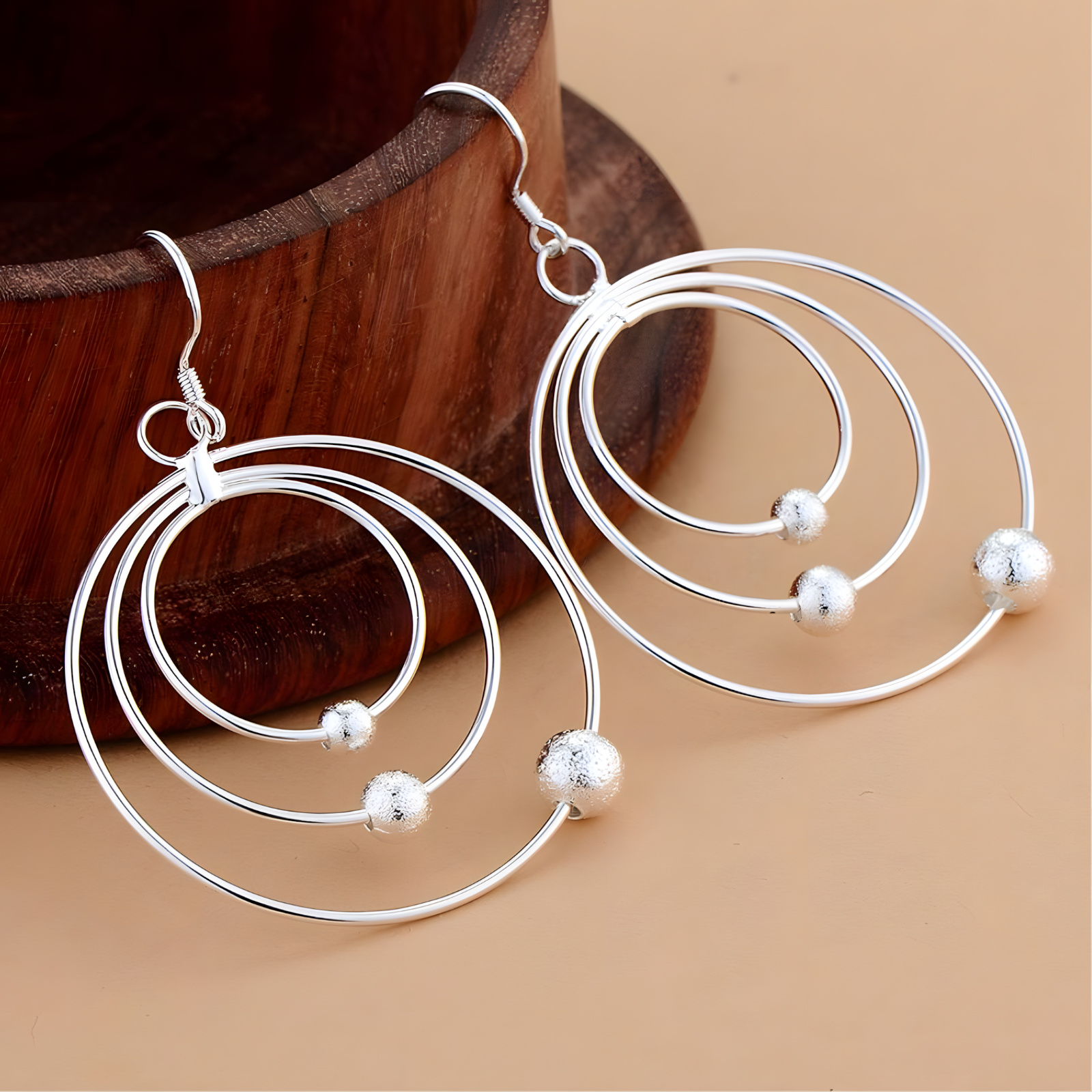 Triple Circle Hoop Drop Earrings for Women Layered Concentric Circle Dangle 1417