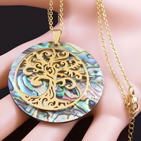Unified Jewellery Abalone Tree of Life Gold Tone Necklace Natural Iridescent B65