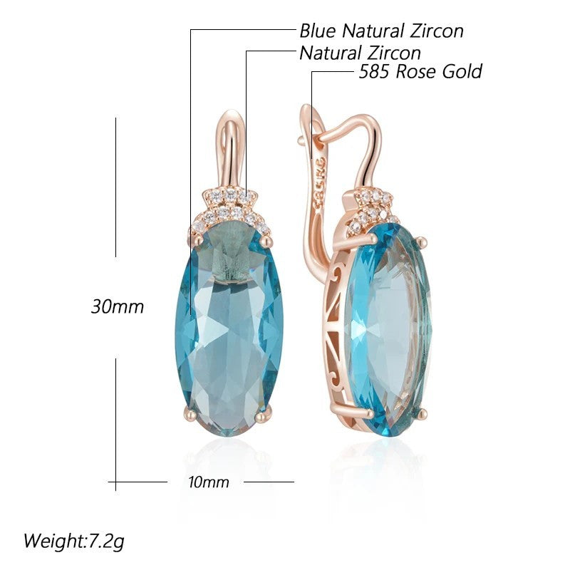 585 Rose Gold Blue Zircon Oval Drop Earrings for Women – Copper Alloy 1286