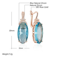 585 Rose Gold Blue Zircon Oval Drop Earrings for Women – Copper Alloy 1286