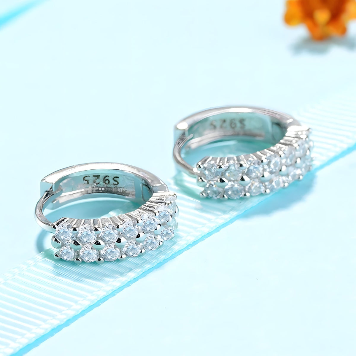 925 Sterling Silver Pave Cubic Zirconia Huggie Hoop Earrings Small CZ Hoop 355
