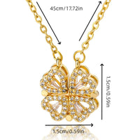 Magnetic Four Leaf Clover Necklace, Gold-Toned Chain, Sparkling CZ Stones 373