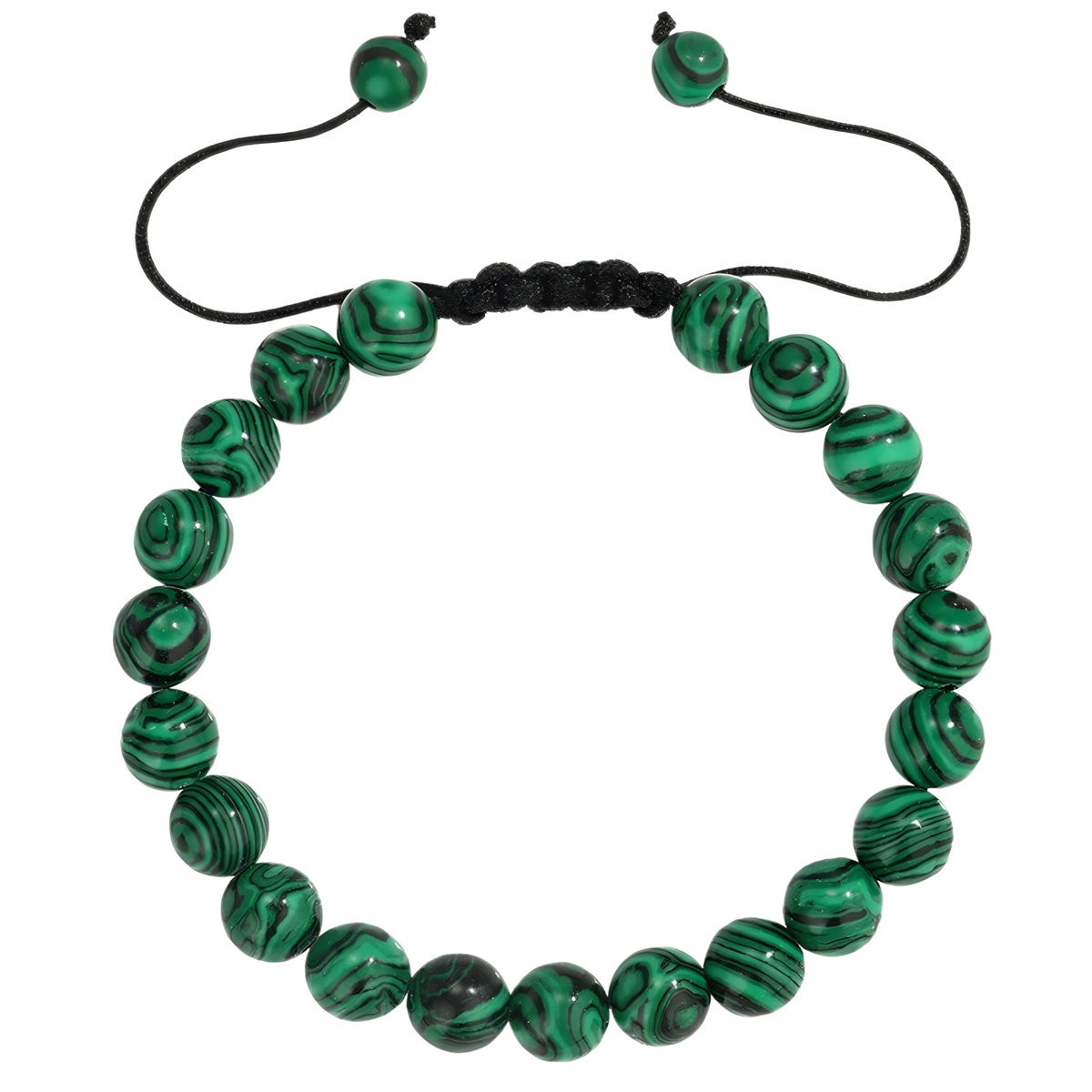 Unisex Natural Stone Bracelet, 8mm Green Malachite & Lava Rock, Adjustable B117