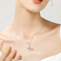 Silver Plated Butterfly Pendant Necklace for Women – Copper Alloy Filigree 1135