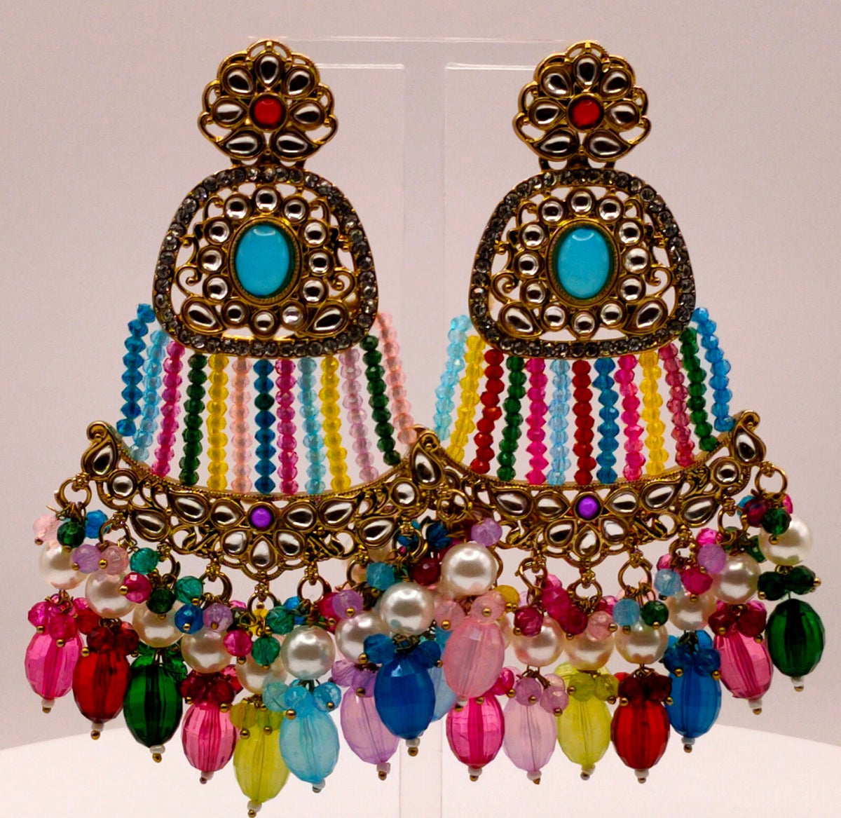 Elegant Bollywood Inspired Gold Kundan Earrings - Traditional Indian Jewelry 175