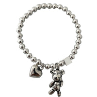 Beaded Charm Bracelet– Copper Alloy, Electroplated Silver, Elastic Stretch 864