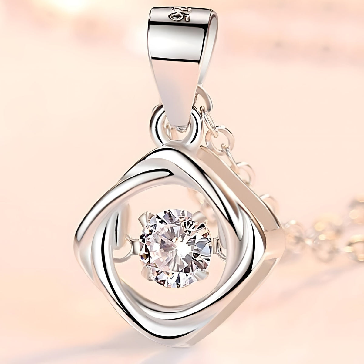 925 Sterling Silver Dancing Zircon Necklace – Twisted Pendant Charm with 5mm 274