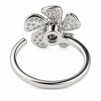 Silver Tone Floral Open Ring Adjustable Statement Ring Sparkling Flower 1588