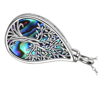 Tree Of Life Locket Pendant Necklace Silver Tone Abalone Shell Gift B101