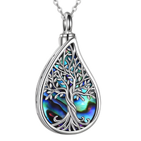 Tree Of Life Locket Pendant Necklace Silver Tone Abalone Shell Gift B101