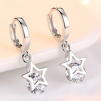 Crystal Star Hoop Earrings Women – Trendy Silver-Tone Huggie Dangle Earrings 998