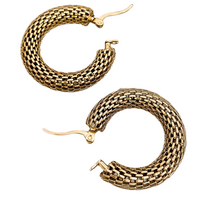 Chunky Huggie Hoop Earrings for Women Gold Color Stainless Steel Mesh Woven 645