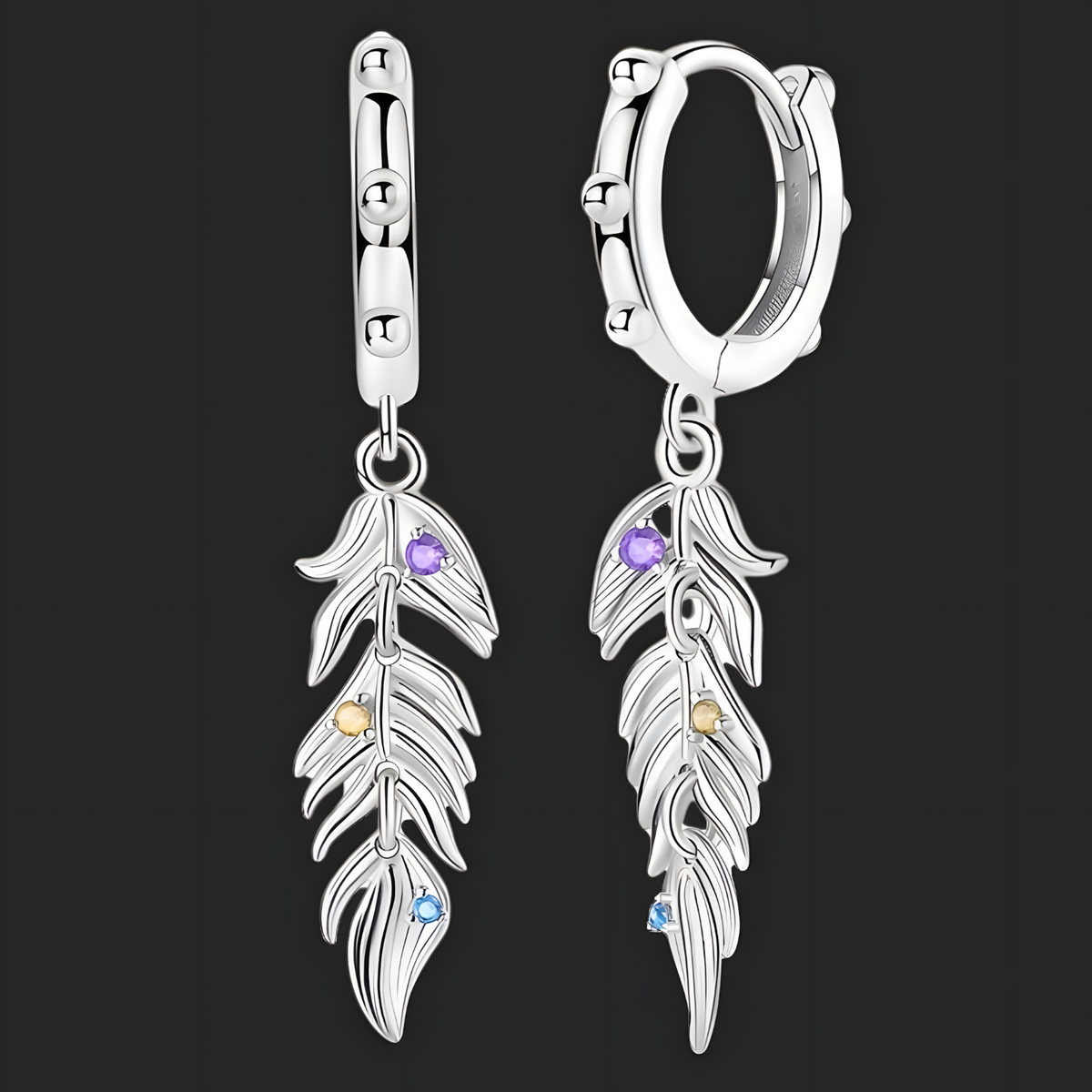 925 Sterling Silver Leaf Drop Earring for Women Elegant Feather Dangle Hoop 831
