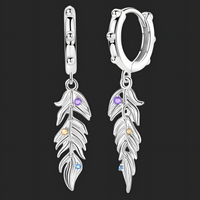 925 Sterling Silver Leaf Drop Earring for Women Elegant Feather Dangle Hoop 831