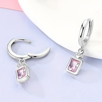 925 Sterling Silver Pink Drop Earrings for Women – Elegant Hoop Design 822
