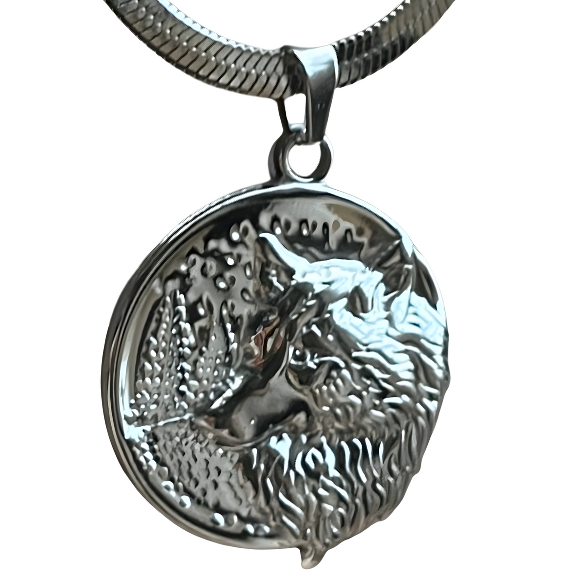 Titanium Steel Wolf Head Pendant Necklace Silver Amulet Animal Jewelry B157