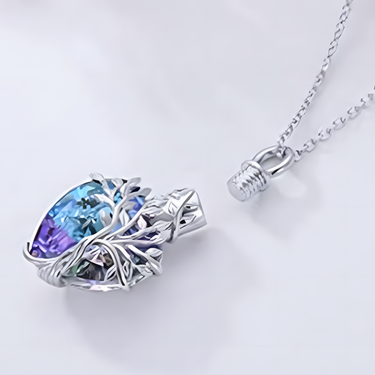 Tree of Life Heart Crystal Pendant Necklace for Women – Blue Purple Charm B71