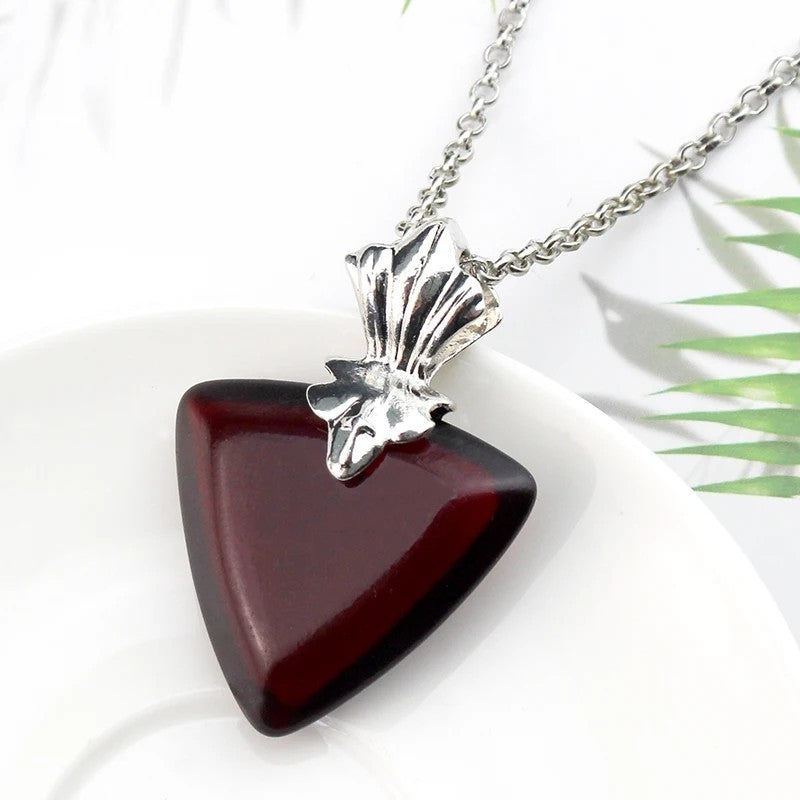 Red Heart Rose Pendant Necklace — Faceted Heart Crystal Center, Romantic 1319