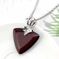 Red Heart Rose Pendant Necklace — Faceted Heart Crystal Center, Romantic 1319