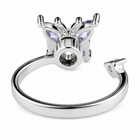 Butterfly Spinner Ring Silver Tone Adjustable Open Ring with Purple Crystal 1589
