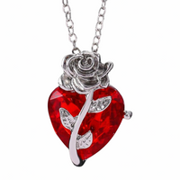 Heart-Rose Pendant Necklace - Faceted Heart Crystal Pendant Rose Accent 1317