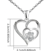 Paw Print Double Heart Pendant Necklace for Women-Sparkling Cubic Zirconia 1306