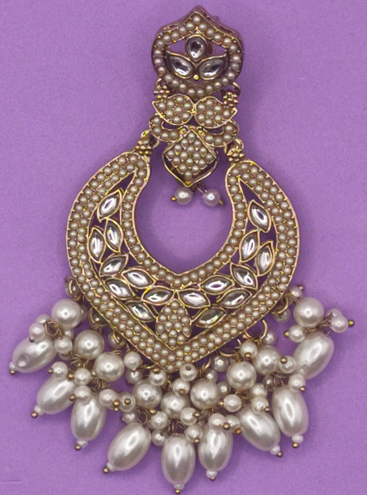 Elegant Bollywood Inspired Gold Kundan Earrings - Traditional Indian Jewelry 195