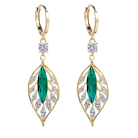 Leaf Crystal Drop Earrings, 14K Gold Plated with Sparkling Zirconia, Elegant 112