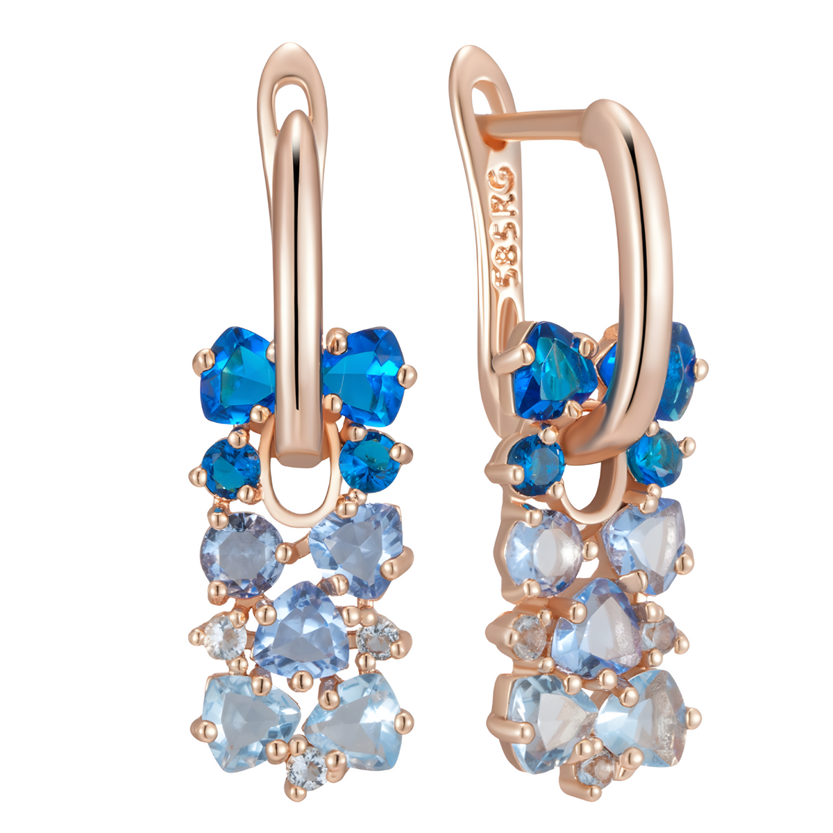 Blue Zircon Drop Earrings for Women, Copper Alloy Rose Gold Colour Earrings 1293