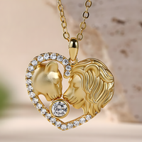Lion Couple Heart Shape Pendant Necklace Zircon Frame Decoration Valentine B175