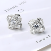 Sterling Silver Knot Stud Earrings AAA Cubic Zirconia  Elegant Infinity Knot 334