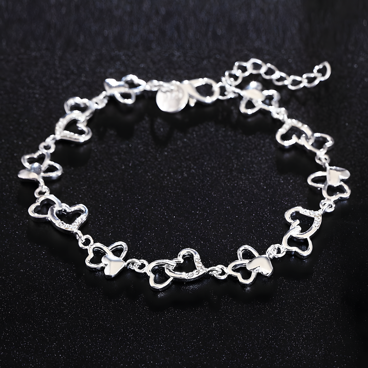 Heart Butterfly Charm Chain Bracelet For Women Silver Colour Adjustable 1761