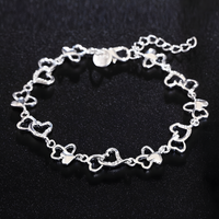 Heart Butterfly Charm Chain Bracelet For Women Silver Colour Adjustable 1761