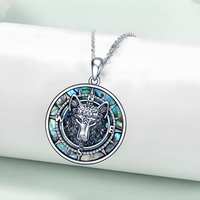 Wolf Head Pendant Necklace, Unisex Stainless Steel Animal Jewelry Abalone B162