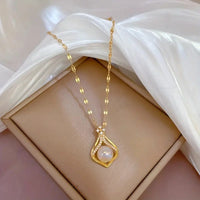 Stainless Steel Water Drop Pearl Pendant Necklace Women Fashion Clavicle 27 UK