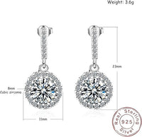 Sterling Silver Cubic Zirconia Halo Drop Earrings - 23mm Dangle Earrings 341