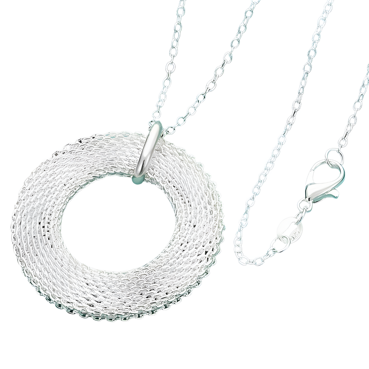 Unified Jewellery Large Circle Mesh Pendant Necklace Women Statement Silver 1823