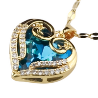 18K Gold Inlaid Cubic Zirconia Heart Pendant Necklace Blue Crystal Heart 1309