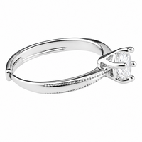 Adjustable Wedding Ring Pavé Edge Band Solitaire Statement Diamond  Look 1663