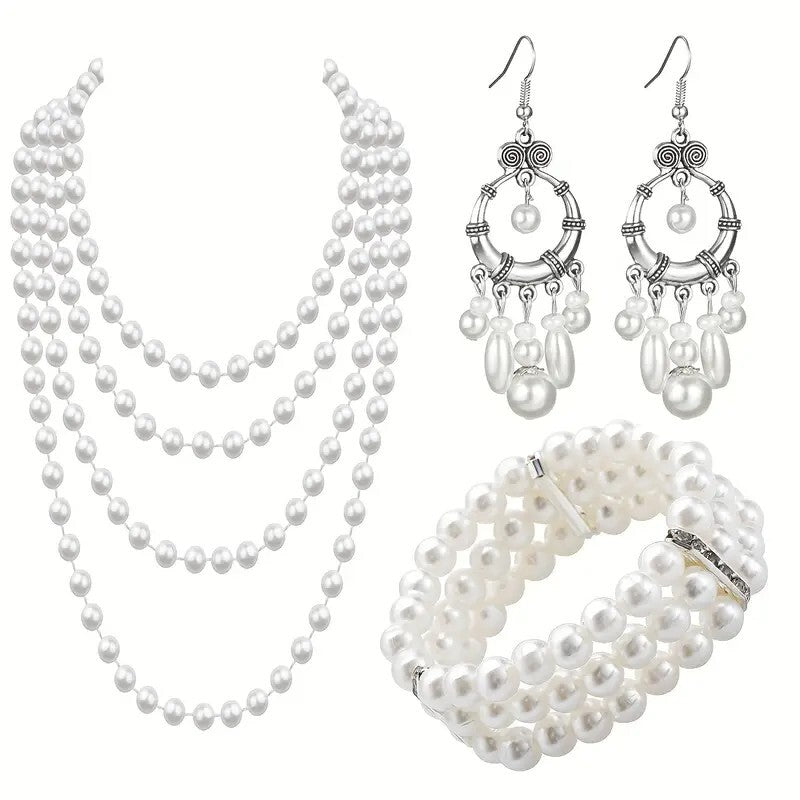 4pcs Necklace Earrings Plus Bracelet Luxury Jewelry Set Made Of Milky Stone 101
