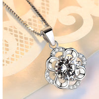 Fashion Party Flowers Rhinestone CZ Pendants Neckalce 925 Sterling Silver 276