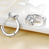 925 Silver-Plated Alloy - Geometric Round CZ Hoop Earrings for Women 953