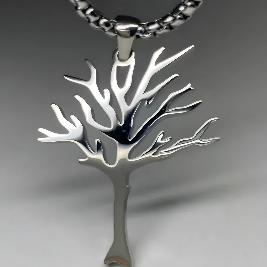 Stainless Steel Tree of Life Pendant Necklace - Modern Silver Tone Charm B85