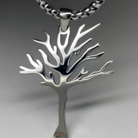 Stainless Steel Tree of Life Pendant Necklace - Modern Silver Tone Charm B85
