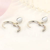 925 Silver-Plated Heart Charm Hoop Earring Minimalist Silver Hoops for Women 926
